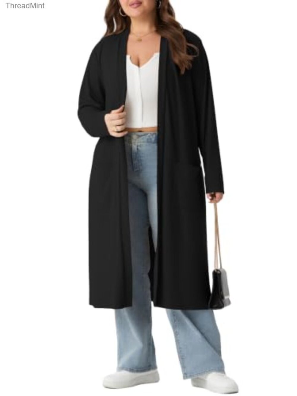 Women's Plus Size Long Duster Cardigan Open Front Maxi Sweater Pockets